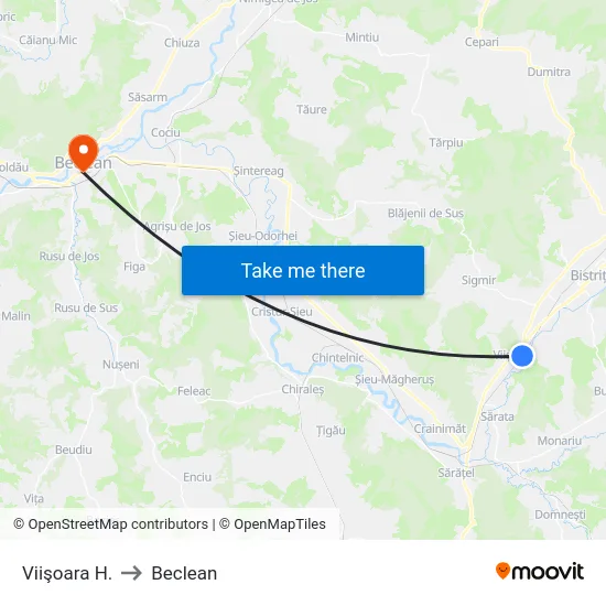 Viişoara H. to Beclean map