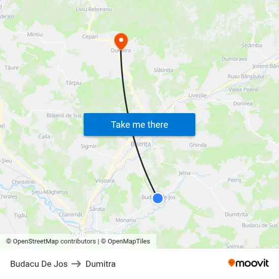 Budacu De Jos to Dumitra map