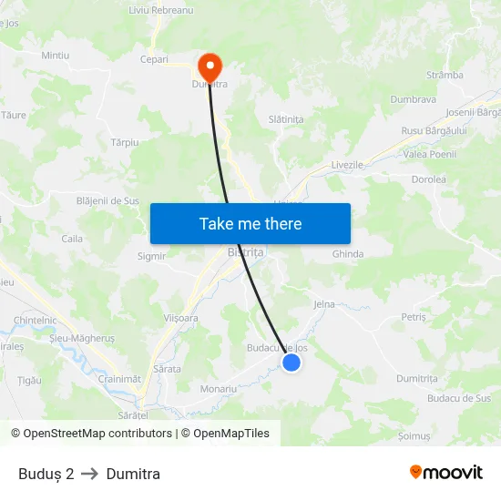 Buduș 2 to Dumitra map