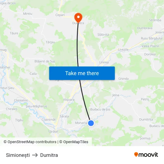 Simionești to Dumitra map