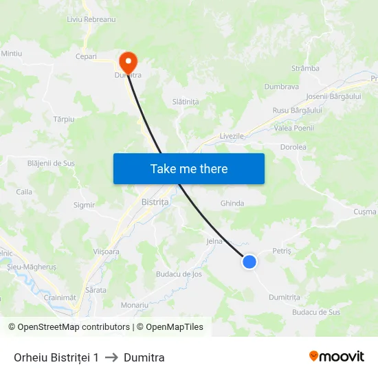 Orheiu Bistriței 1 to Dumitra map