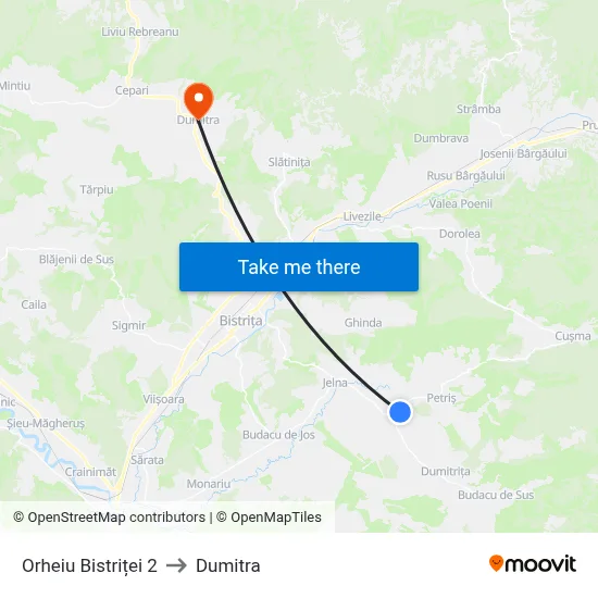 Orheiu Bistriței 2 to Dumitra map