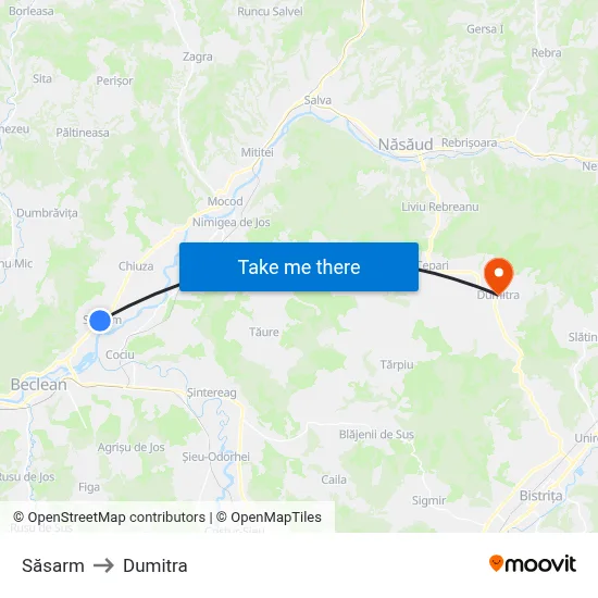 Săsarm to Dumitra map