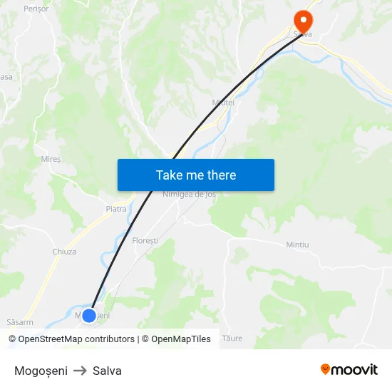 Mogoșeni to Salva map