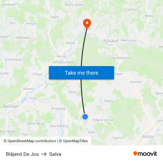 Blăjenii De Jos to Salva map