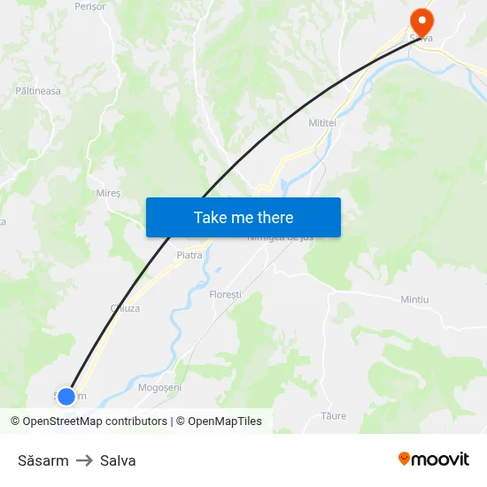 Săsarm to Salva map