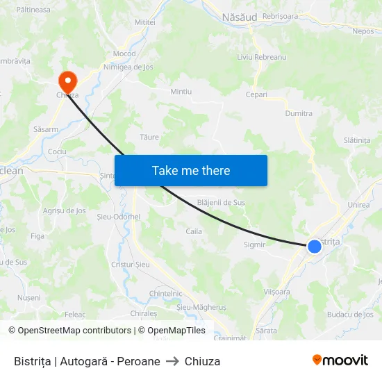 Bistrița | Autogară - Peroane to Chiuza map