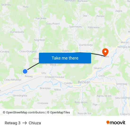 Reteag 3 to Chiuza map