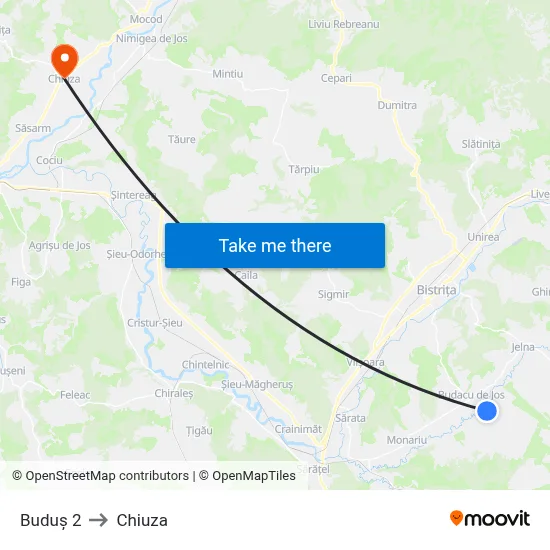 Buduș 2 to Chiuza map