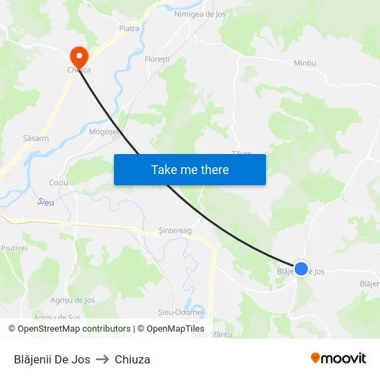 Blăjenii De Jos to Chiuza map