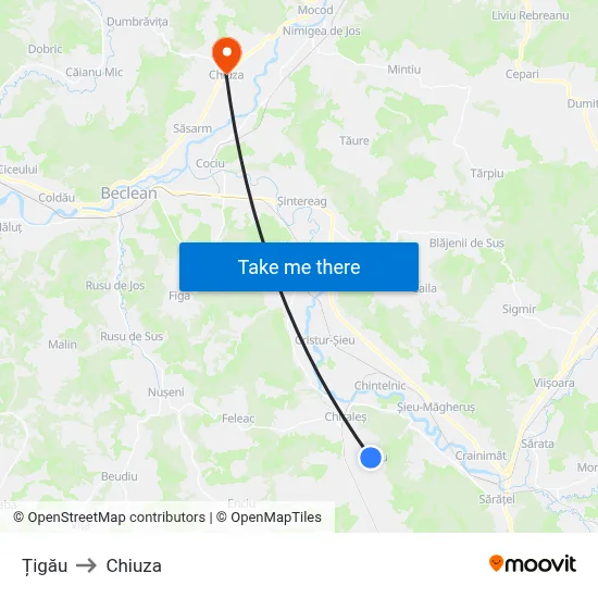 Țigău to Chiuza map