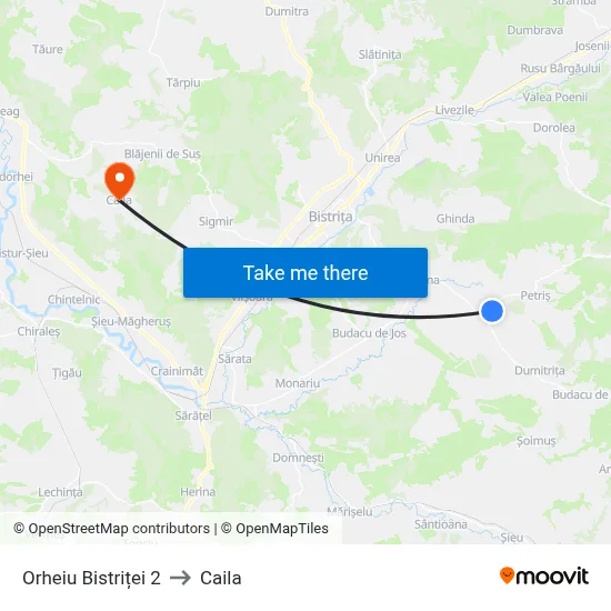 Orheiu Bistriței 2 to Caila map