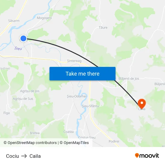 Cociu to Caila map