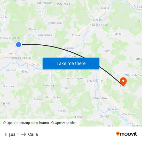 Ilișua 1 to Caila map
