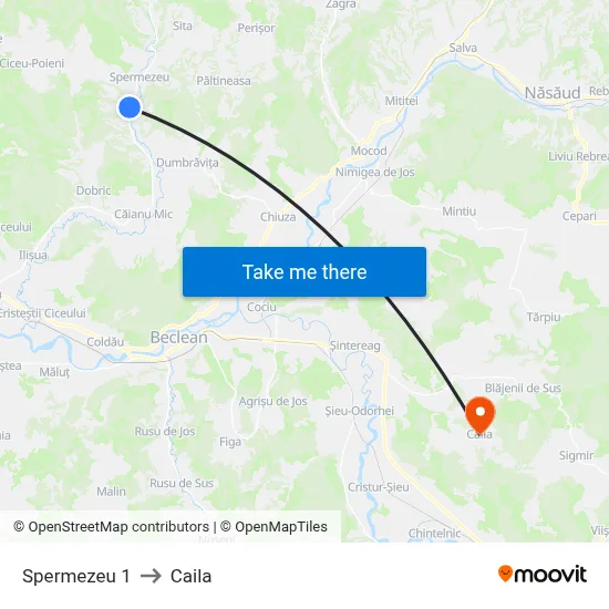 Spermezeu 1 to Caila map