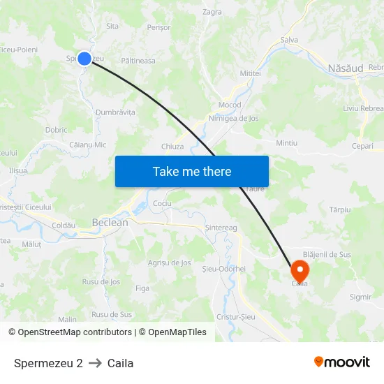 Spermezeu 2 to Caila map