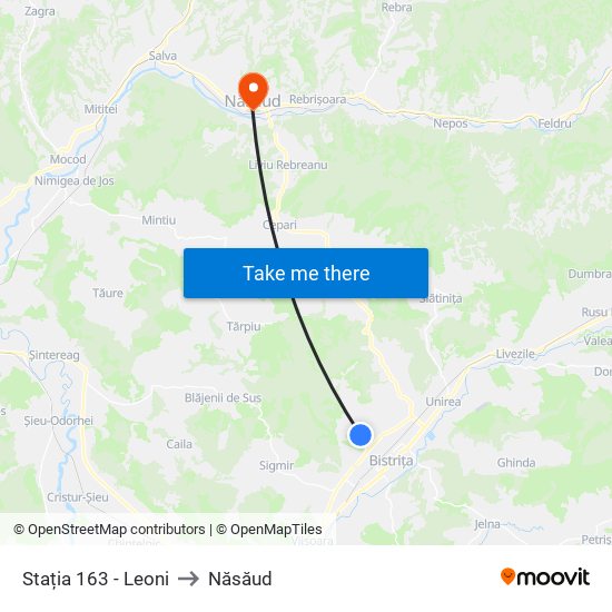 Stația 163 - Str. Tărpiului | Leoni to Năsăud map
