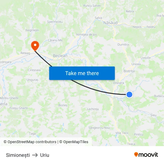 Simionești to Uriu map