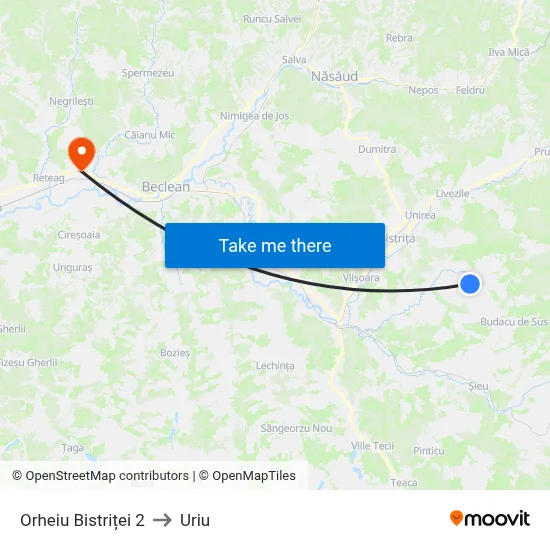Orheiu Bistriței 2 to Uriu map