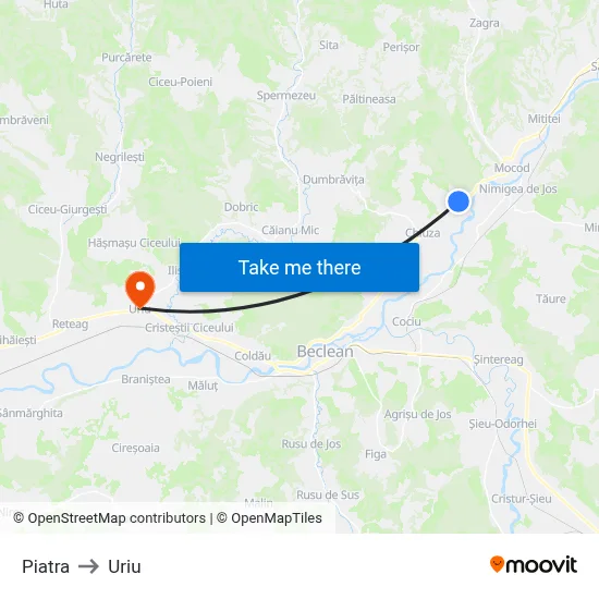 Piatra to Uriu map