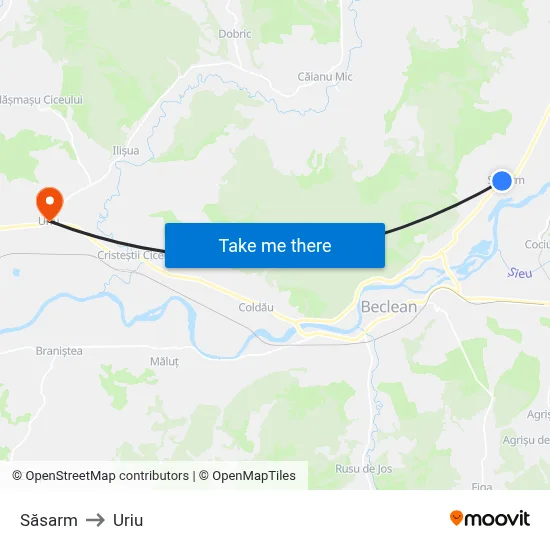 Săsarm to Uriu map