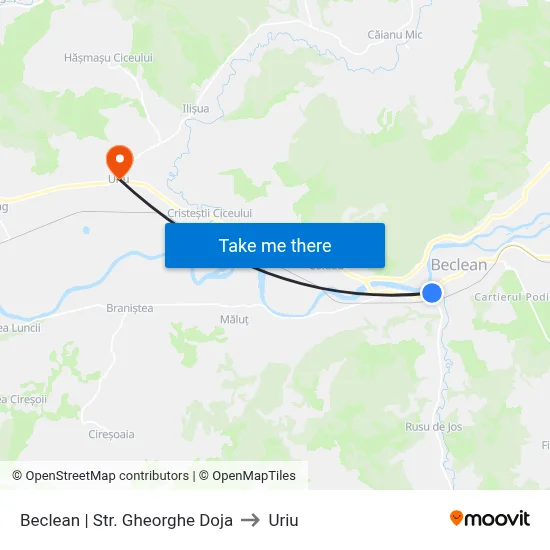 Beclean | Str. Gheorghe Doja to Uriu map