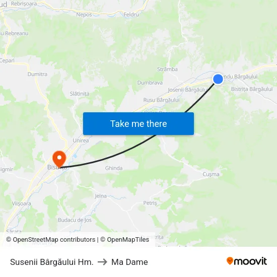 Susenii Bârgăului Hm. to Ma Dame map