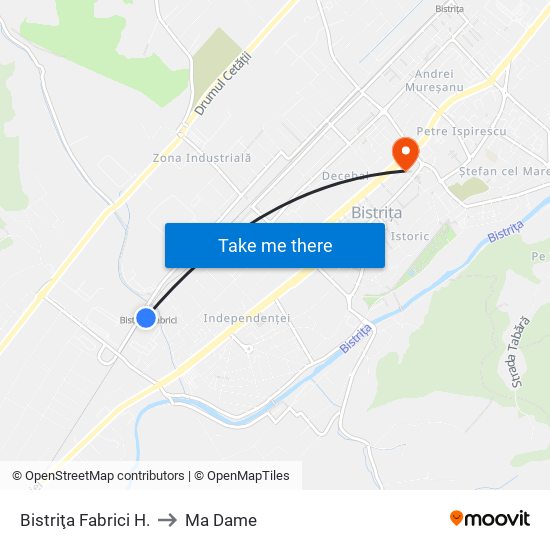 Bistriţa Fabrici H. to Ma Dame map