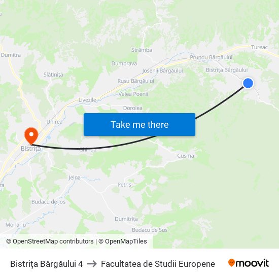 Bistrița Bârgăului 4 to Facultatea de Studii Europene map