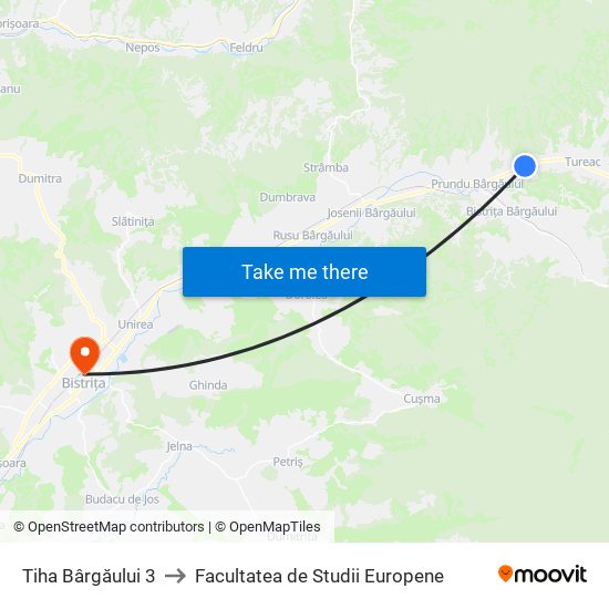 Tiha Bârgăului 3 to Facultatea de Studii Europene map