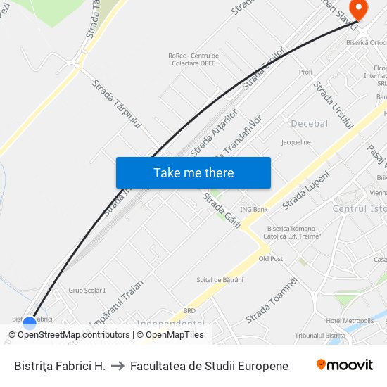 Bistriţa Fabrici H. to Facultatea de Studii Europene map