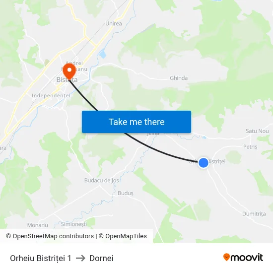 Orheiu Bistriței 1 to Dornei map