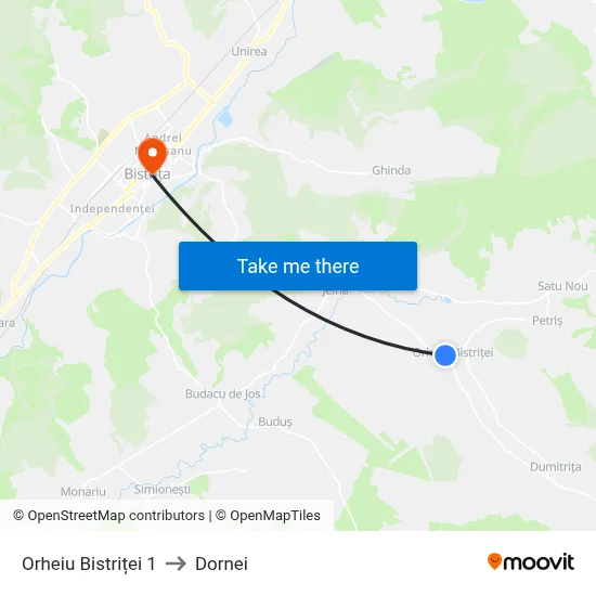 Orheiu Bistriței 1 to Dornei map