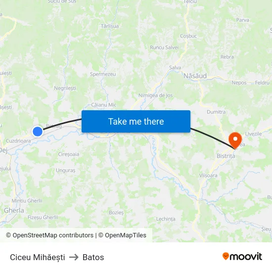 Ciceu Mihăești to Batos map