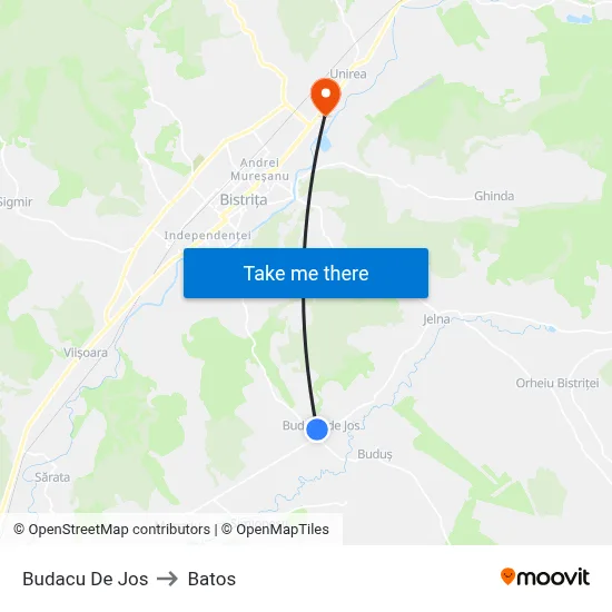 Budacu De Jos to Batos map