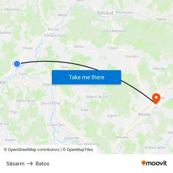 Săsarm to Batos map