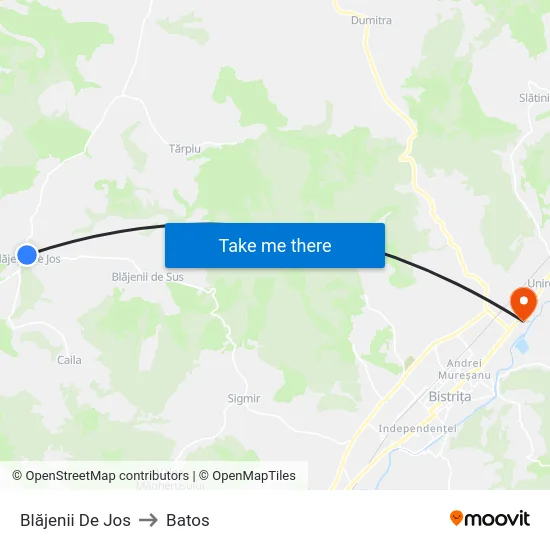Blăjenii De Jos to Batos map