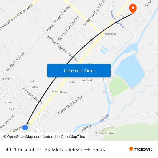 43. 1 Decembrie | Spitalul Județean to Batos map