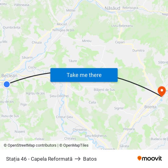 Stația 46 - Capela Reformată to Batos map