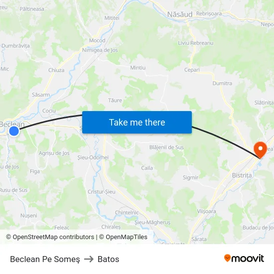 Beclean Pe Someş to Batos map