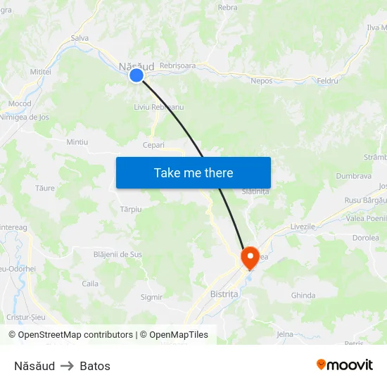 Năsăud to Batos map