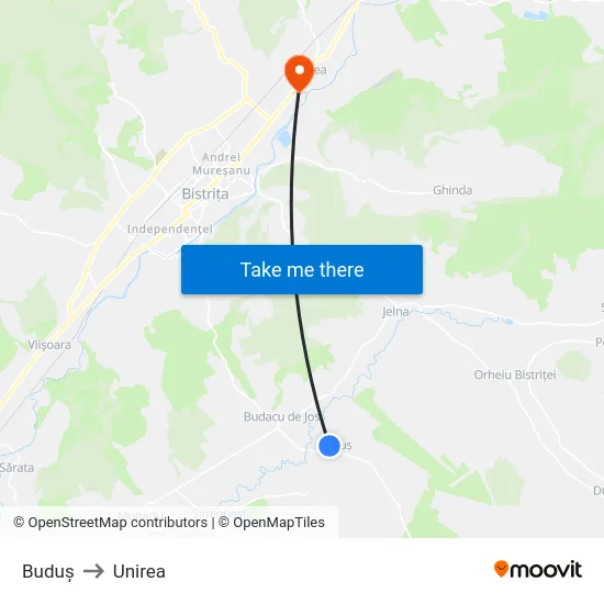 Buduș to Unirea map