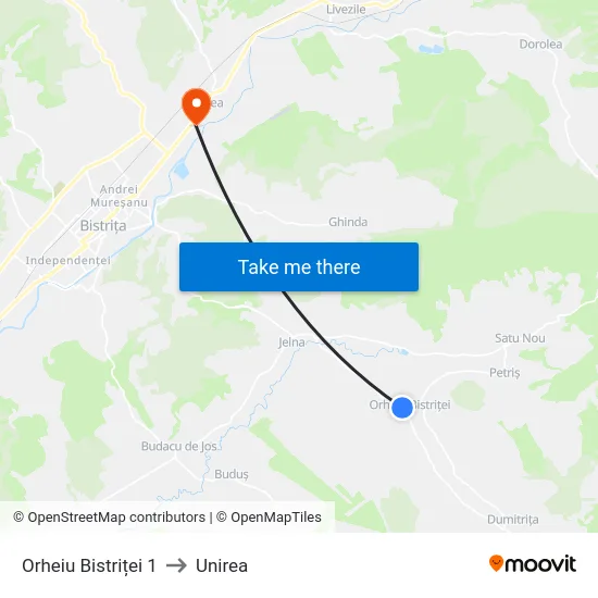 Orheiu Bistriței 1 to Unirea map