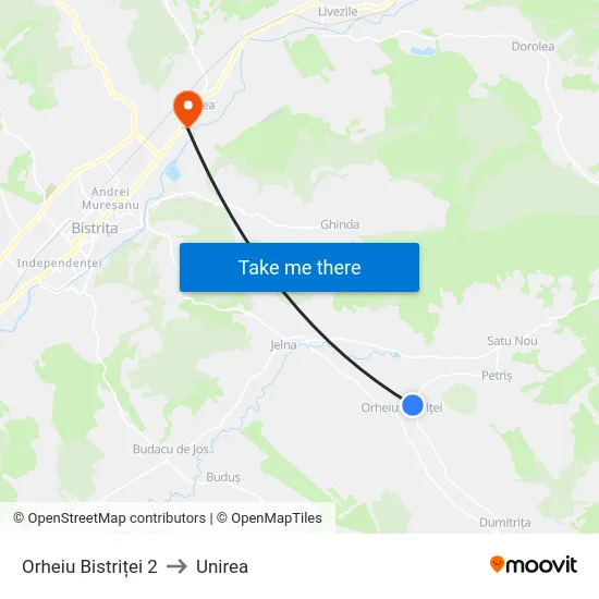 Orheiu Bistriței 2 to Unirea map