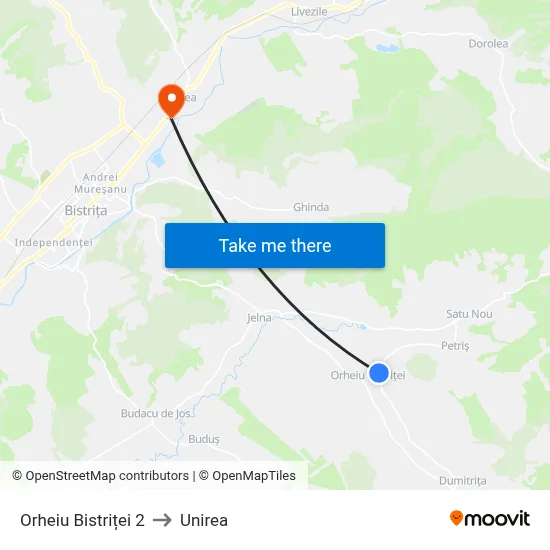 Orheiu Bistriței 2 to Unirea map