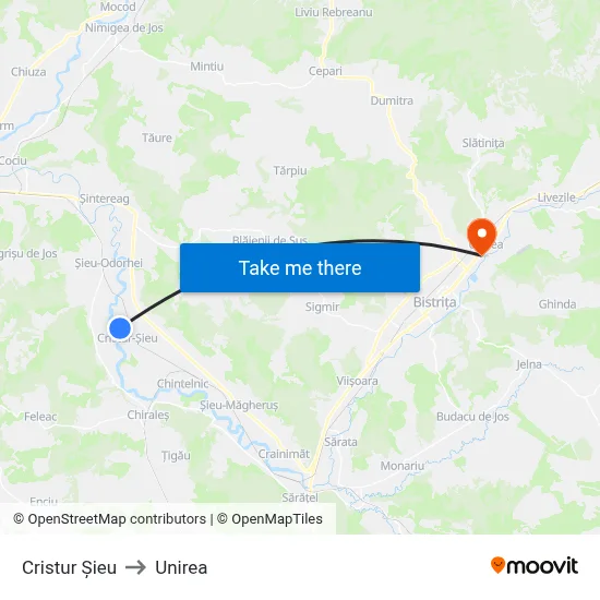 Cristur Șieu to Unirea map