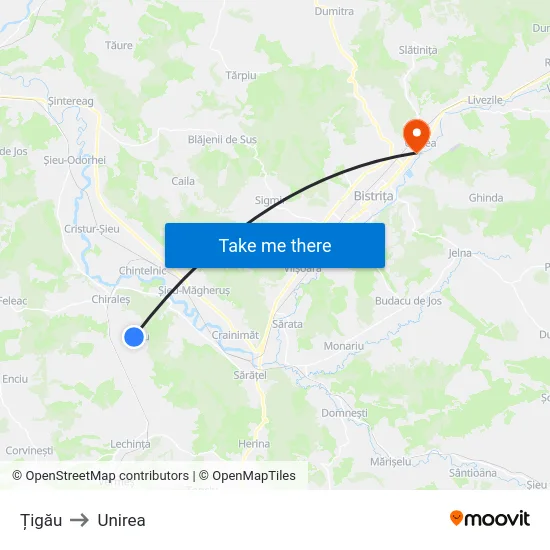 Țigău to Unirea map