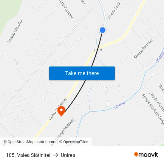 105. Valea Slătiniței to Unirea map