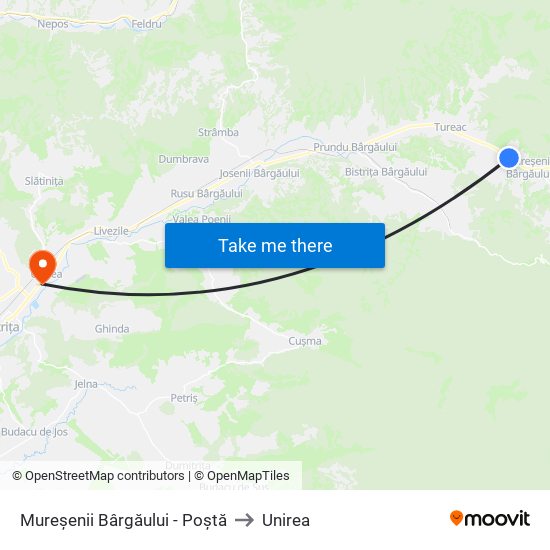 Mureșenii Bârgăului - Poștă to Unirea map