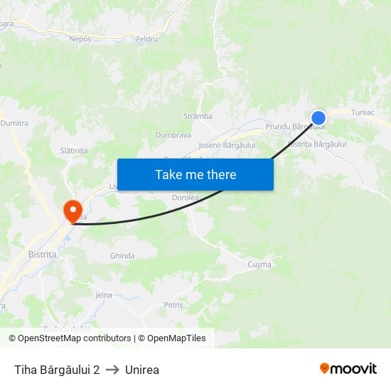 Tiha Bârgăului 2 to Unirea map